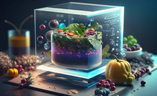 AdobeStock_570729074 The arrival of FoodTech, innovation and digitalisation in the food industry, background, illustration, generative ai